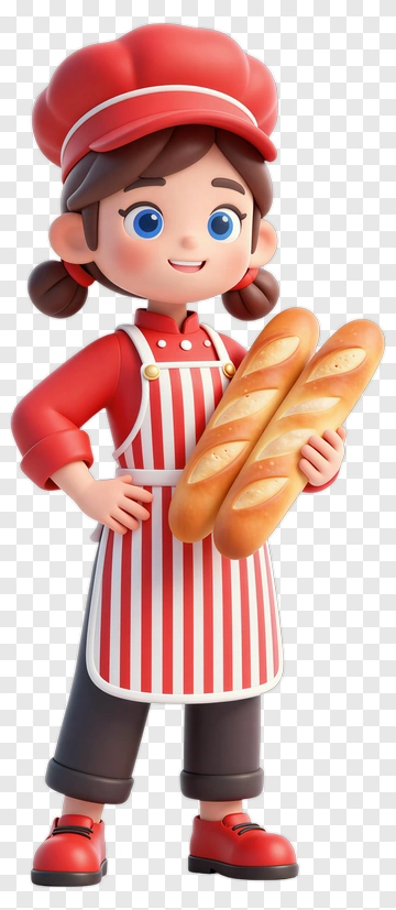 3D Baker Holding Baguettes PNG
