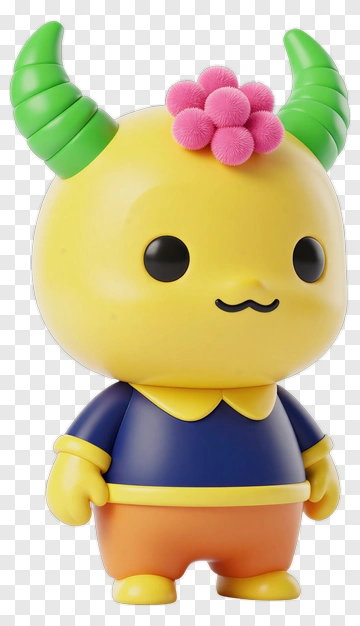 Cute Character With Colorful Horns And Flower PNG