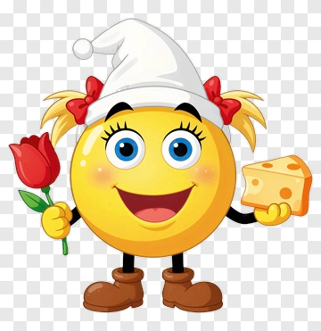 Cartoon Smiley Face Holding A Rose And Cheese PNG