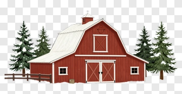 Red Barn Surrounded By Pine Trees PNG