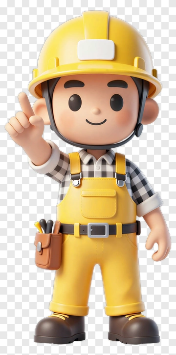 3D Construction Worker Gesturing With A Yellow Hard Hat PNG