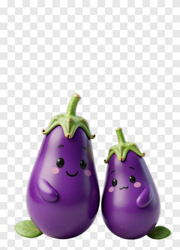 Cartoon Eggplants With Happy Faces PNG