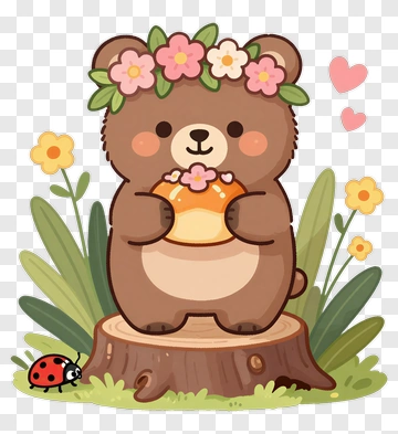 Cartoon Bear Holding A Flower Crown PNG