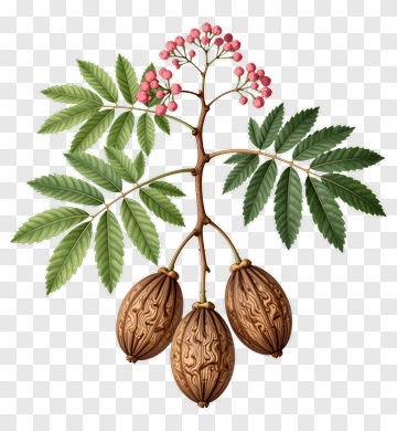 Illustration Of A Branch With Seed Pods And Leaves PNG