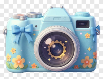 Colorful Camera With Floral Decorations PNG