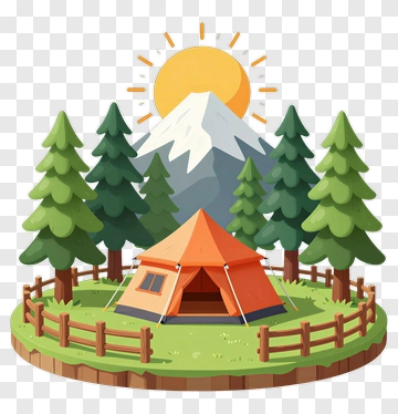 Camping Scene With Tent And Mountains PNG