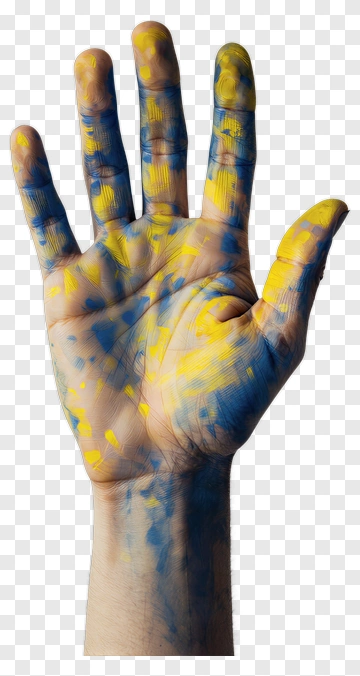 Painted Hand With Blue And Yellow Colors PNG