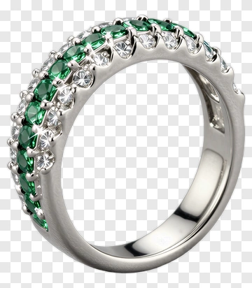 Silver Ring With Green And Clear Stones PNG