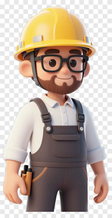 3D Construction Worker With Yellow Hard Hat PNG