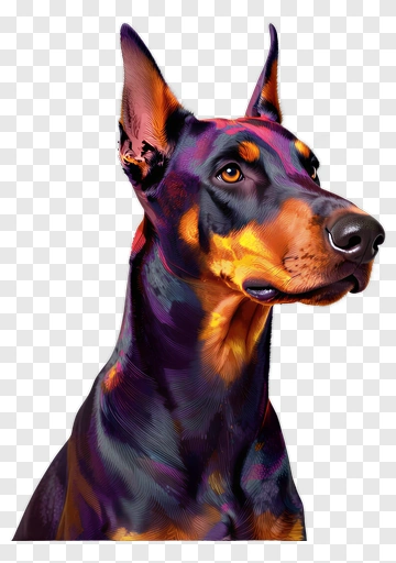 Colorful Doberman Dog Portrait PNG