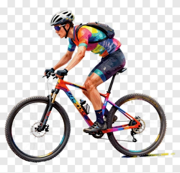 Mountain Biker Riding A Colorful Bicycle PNG