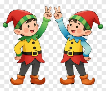 Cartoon Elves Making Peace Signs PNG