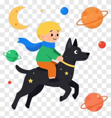 Boy Riding A Dog In Space PNG