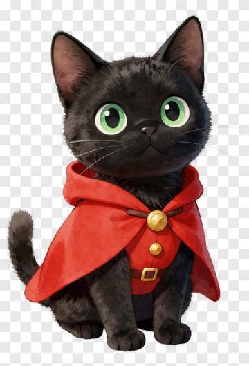 Cartoon Black Cat In A Red Cloak PNG