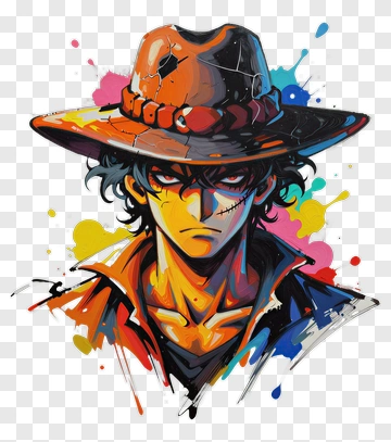 Stylized Cowboy Character With Colorful Background PNG