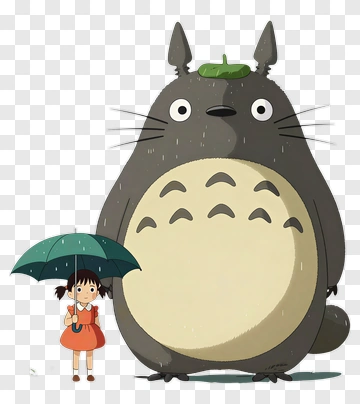 Girl Standing Next To Totoro With An Umbrella PNG