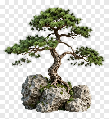Pine Tree On Rocks PNG