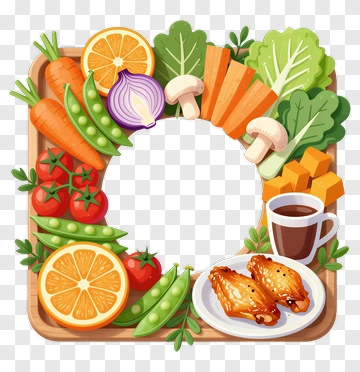 Colorful Food Frame With Vegetables And Chicken Wings PNG