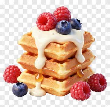 Stack Of Waffles With Raspberries And Blueberries PNG