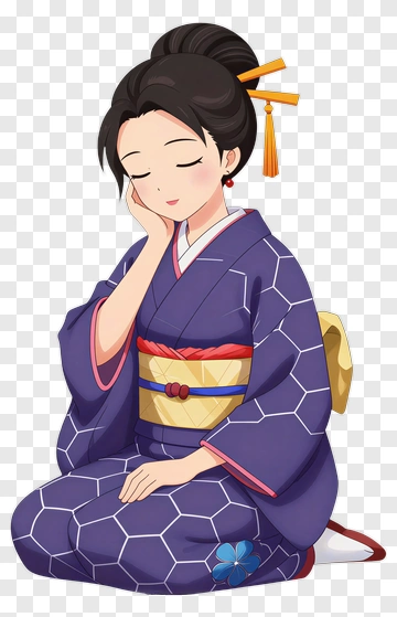 Anime Woman In Traditional Kimono Pose PNG
