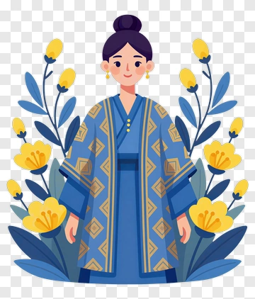 Woman In Traditional Dress Surrounded By Flowers PNG