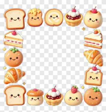 Kawaii Food Frame With Cute Desserts And Snacks PNG