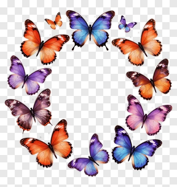 Colorful Butterflies In A Circular Arrangement PNG