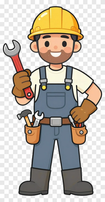 Cartoon Construction Worker Holding A Wrench PNG