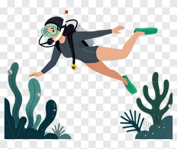 Diver Swimming In Underwater Scene PNG