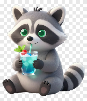 Cartoon Raccoon Holding A Drink PNG