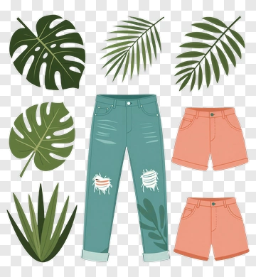 Casual Summer Clothing With Tropical Leaves PNG