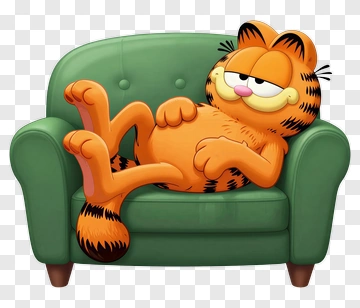 Cartoon Cat Relaxing On A Green Couch PNG