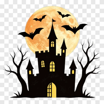 Halloween Castle With Bats And Full Moon PNG