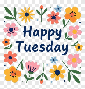 Happy Tuesday With Colorful Flowers PNG
