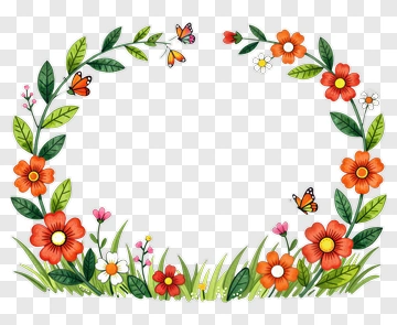 Colorful Floral Frame With Butterflies PNG