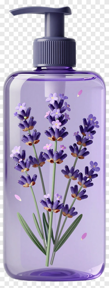 Lavender Soap Bottle With Floral Design PNG