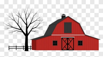 Red Barn With Leafless Tree PNG