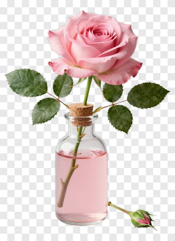 Pink Rose In A Glass Bottle PNG