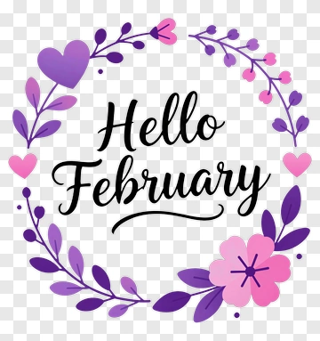 Hello February Floral Wreath PNG