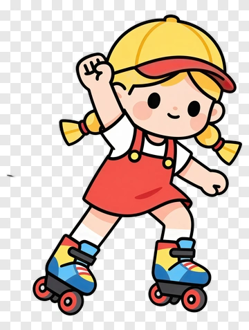Cartoon Girl Roller Skating PNG