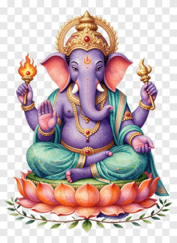 Colorful Ganesh Sitting On A Lotus Flower PNG