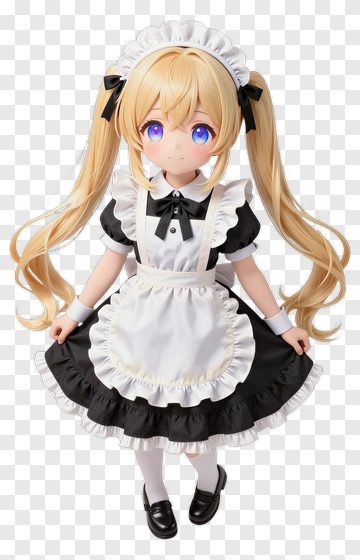 3D Maid Doll With Blonde Hair And Blue Eyes PNG