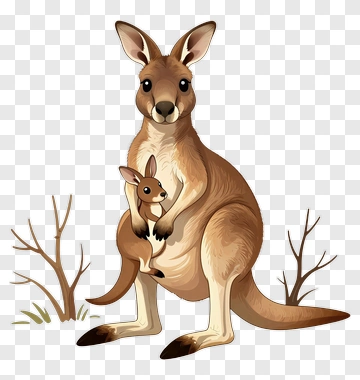 Cartoon Kangaroo With Baby Kangaroo PNG