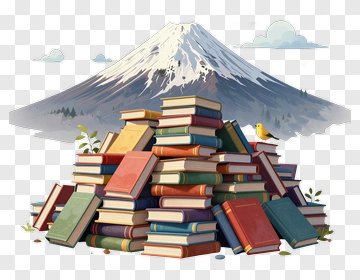 Colorful Book Stack In Front Of A Mountain PNG
