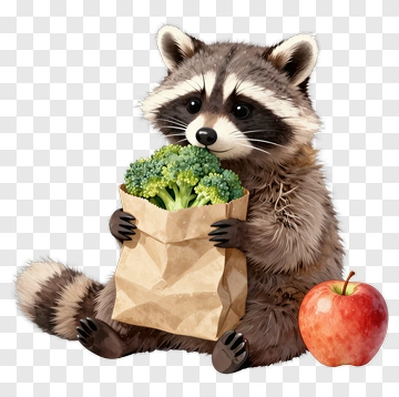 Raccoon Holding A Paper Bag Of Broccoli PNG