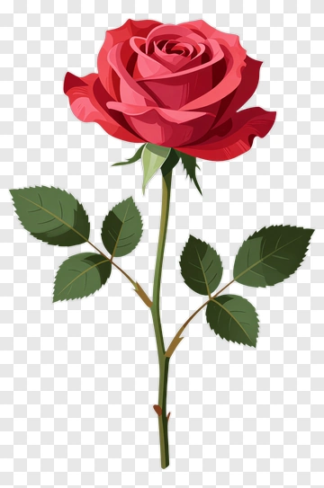 Red Rose With Green Leaves PNG