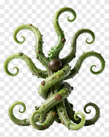 Green Octopus With Curly Tentacles PNG