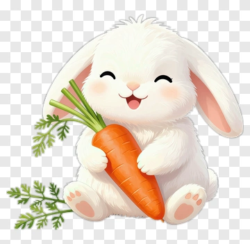 Cartoon Rabbit Holding A Carrot PNG