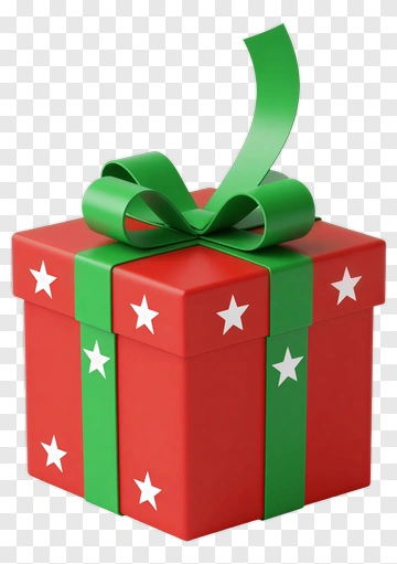 Christmas Gift Box With Green Ribbon PNG