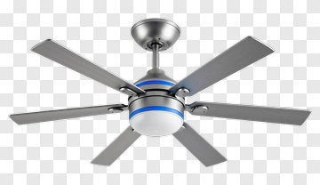 Ceiling Fan With Light And Blue Accents PNG